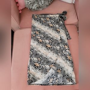Snake print midi wrap skirt
